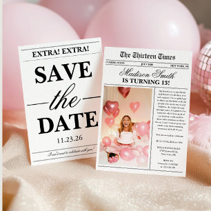 Modern Newspaper Photo 13th Birthday Invitation