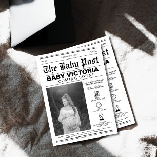 Modern Newspaper photo Baby shower Invitation