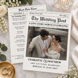 Modern Newspaper Photo Black White Wedding Programme