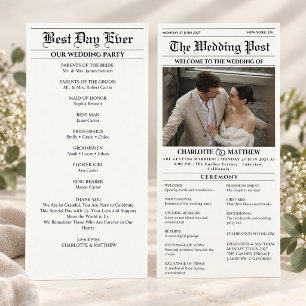 Modern Newspaper Photo Black White Wedding Programme
