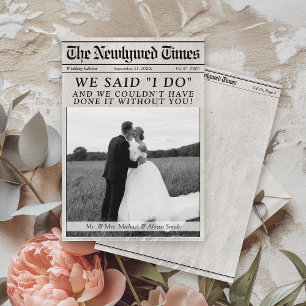 Modern Newspaper Unique Newlywed Wedding Photo Thank You Card
