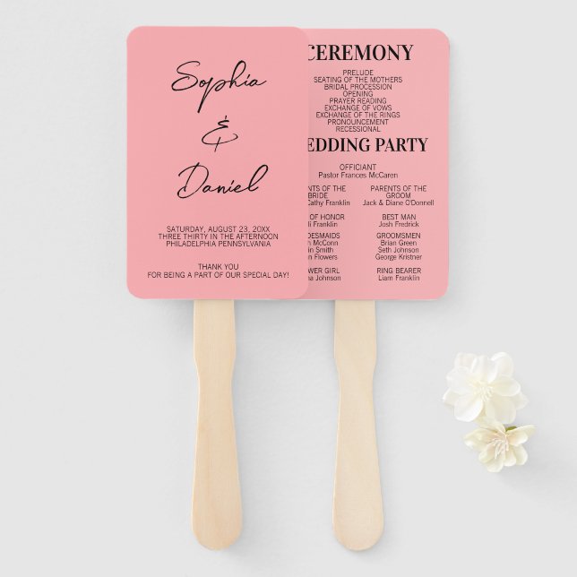 Modern Newspaper Wedding Favour Ceremony Timeline Hand Fan (Front and Back)