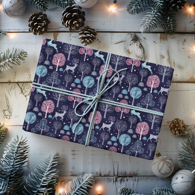 Modern Night Forest Deer Wrapping Paper (Creator Uploaded)
