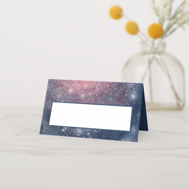 Modern Night Sky Galaxy Blue Purple Red Place Card (Front)