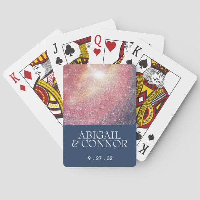 Modern Night Sky Galaxy Blue Purple Red Playing Cards (Back)