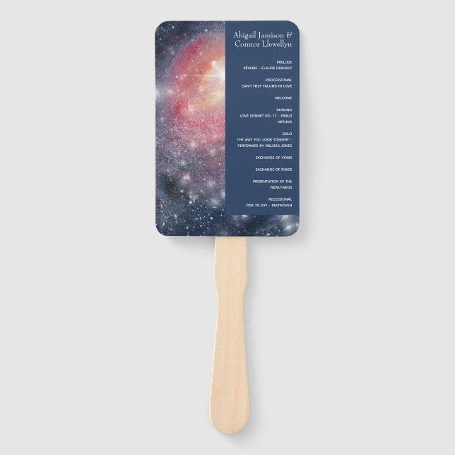 Modern Night Sky Galaxy Blue Purple Red Program Hand Fan (Front)