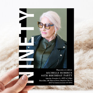 Modern NINETY Photo 90th Birthday Party Invitation