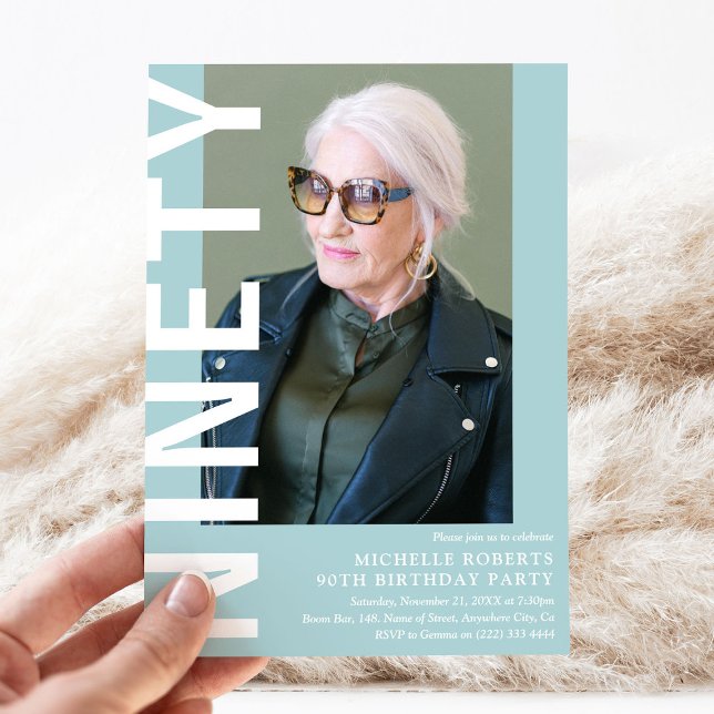 Modern NINETY Photo 90th Birthday Party Invitation (Creator Uploaded)