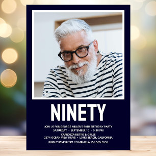 Modern NINETY Photo 90th Birthday Party Invitation