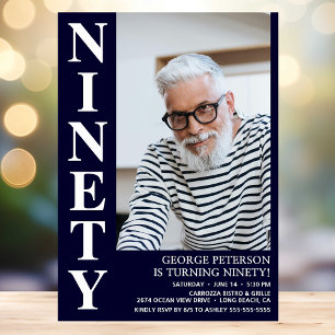 Modern NINETY Photo 90th Birthday Party Invitation