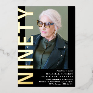 Modern NINETY Photo 90th Birthday Party Invitation