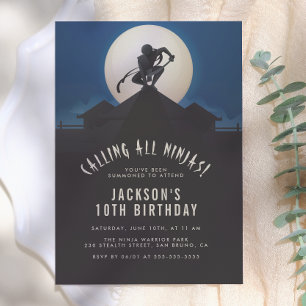Modern Ninja on Roof Top Silhouette Birthday Party Invitation