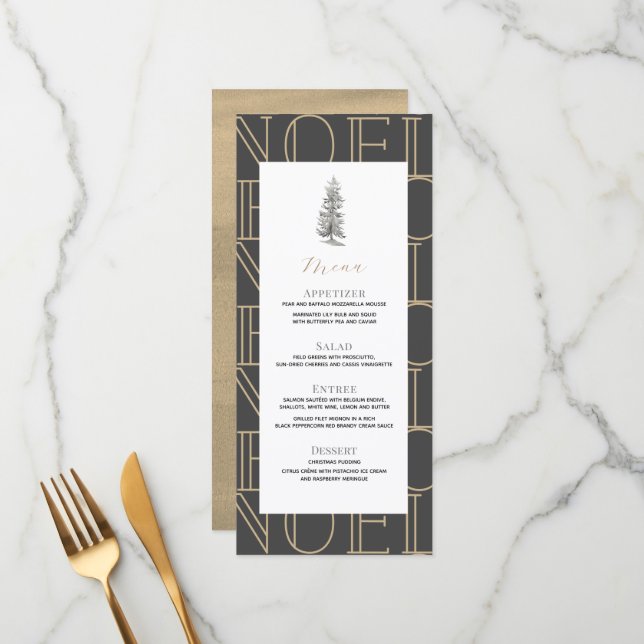 Modern NOEL Pattern Christmas Holiday Dinner Party Menu (Front/Back In Situ)