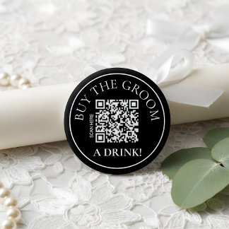 Modern Noir Buy the Groom a Drink QR Code 6 Cm Round Badge