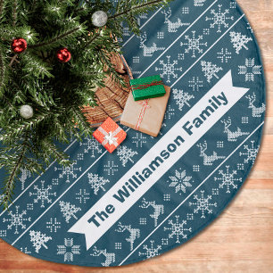 Modern Nordic Knit Ugly Sweater Navy White Name Fleece Tree Skirt
