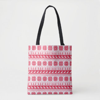Modern Nordic Red and White Pattern Tote Bag