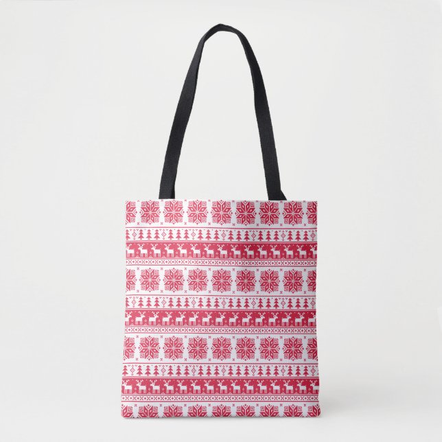 Modern Nordic Red and White Pattern Tote Bag (Front)