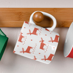 Modern Nordic Reindeer   Red Christmas Pattern Coffee Mug