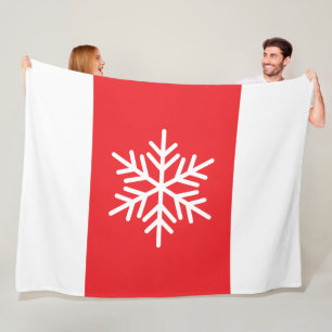 Modern Nordic Snowflake Bright Red White Stripes Fleece Blanket