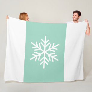 Modern Nordic Snowflake Light Teal White Stripes Fleece Blanket