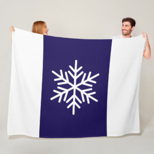 Modern Nordic Snowflake Navy Blue White Stripes Fleece Blanket