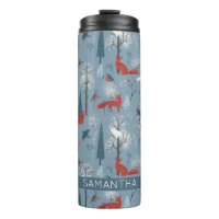 Modern Nordic Snowy Forest Foxes Birds Pattern