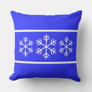 Modern Nordic White Snowflakes On Royal Blue Cushion