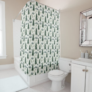 Modern Nordic Winter Sage Green Forest  Shower Curtain