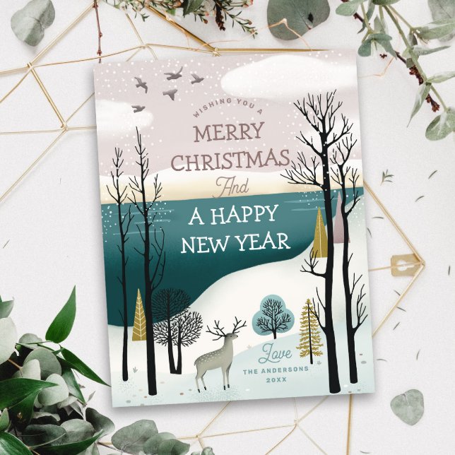 Modern Nordic Woodland Christmas | Peaceful Winter Holiday Postcard (Creator Uploaded)