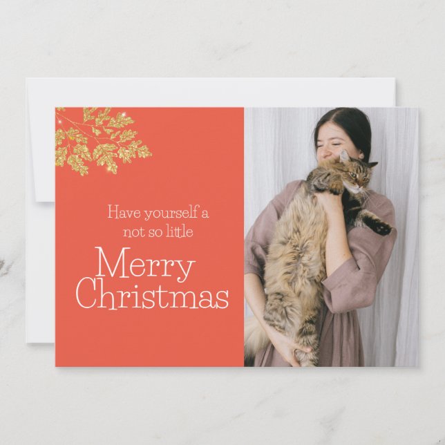 Modern Not So Little Cat Christmas One Photo  Holiday Card (Front)