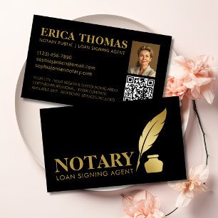 Modern Notary Photo Business Card with QR Code