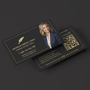 Modern Notary Public Black Executive Signing Agent Business Card