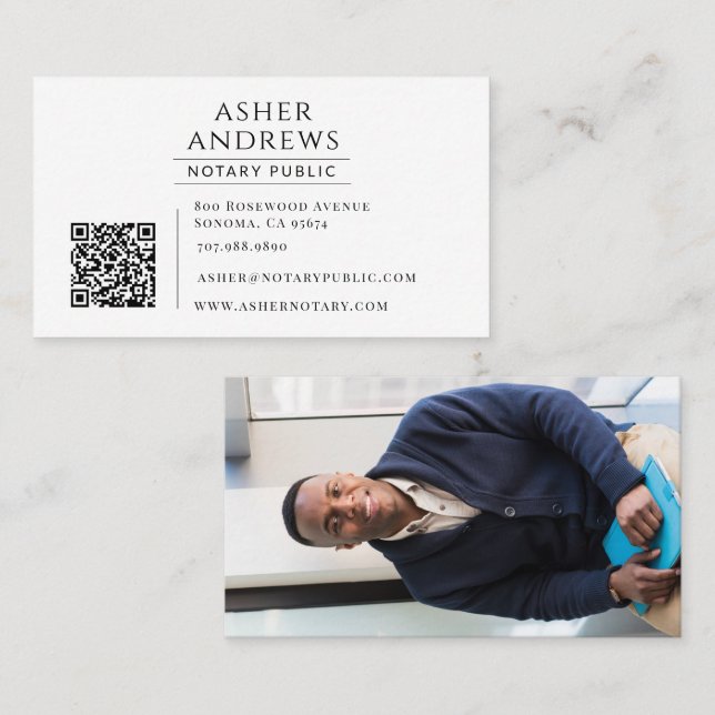 Modern Notary Public Photo QR Code Business Card (Front/Back)