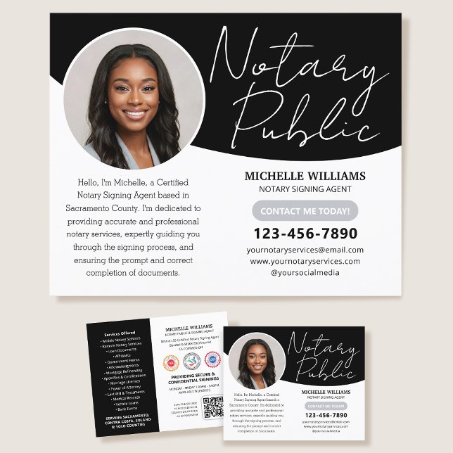 Modern Notary Public Profile Photo QR Code Black Flyer (Creator Uploaded)