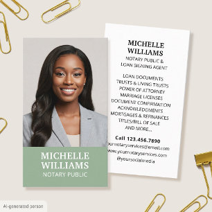 Modern Notary Public Signing Agent Photo Green Business Card