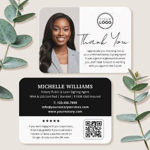 Modern Notary Public Thank You Photo QR Code Black Business Card