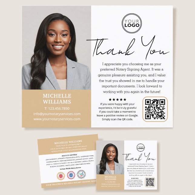 Modern Notary Public Thank You Photo QR Code Gold Flyer (Creator Uploaded)