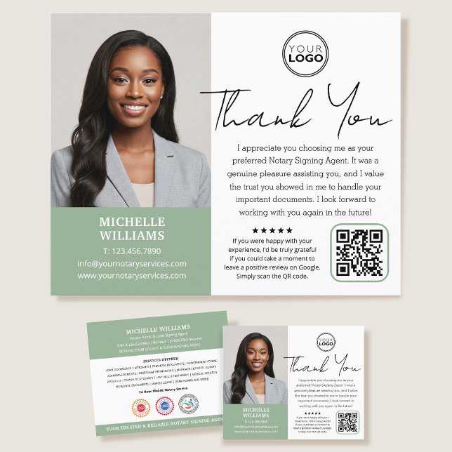 Modern Notary Public Thank You Photo QR Code Green Flyer (Creator Uploaded)