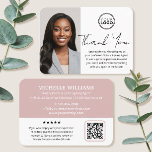 Modern Notary Public Thank You Photo QR Code Pink Business Card