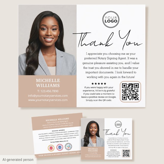 Modern Notary Public Thank You Photo QR Code Tan Flyer (Creator Uploaded)