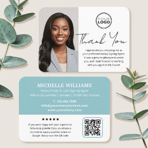 Modern Notary Public Thank You Photo QR Turquoise Business Card