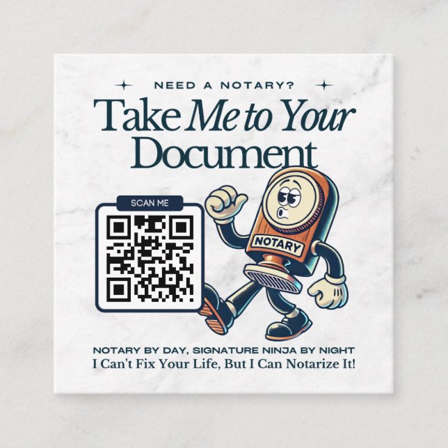 Modern Notary Public with QR Code - Marble Design  Square Business Card (Front)