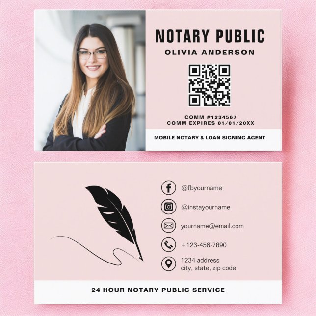Modern Notary QR Code Signing Agent Photo Business Card (Creator Uploaded)
