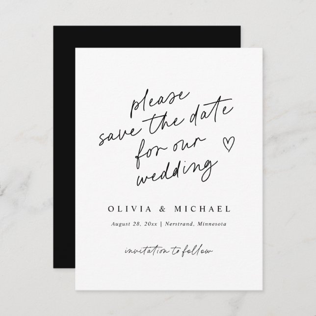 Modern Note Handwriting Wedding Save The Date (Front/Back)