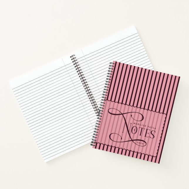Modern Notes Custom Burgundy Stripes Scallops Notebook (Inside)