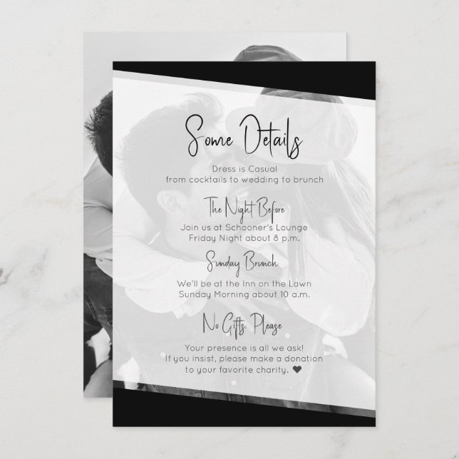 Modern Nothing Fancy Casual Wedding Details Enclosure Card (Front/Back)