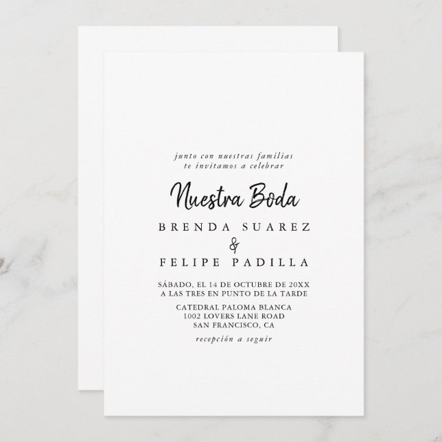 Modern Nuestra Boda Wedding Invitation (Front/Back)