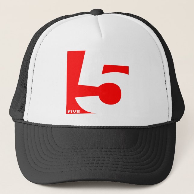 Modern NUMBER-5-RED Trucker Hat (Front)