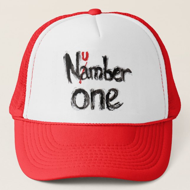 Modern "Number One" Typography Graphic - Retro Spo Trucker Hat (Front)