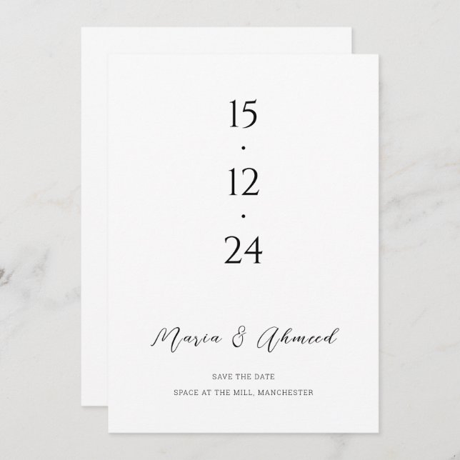 Modern Numerical Wedding Save The Date (Front/Back)